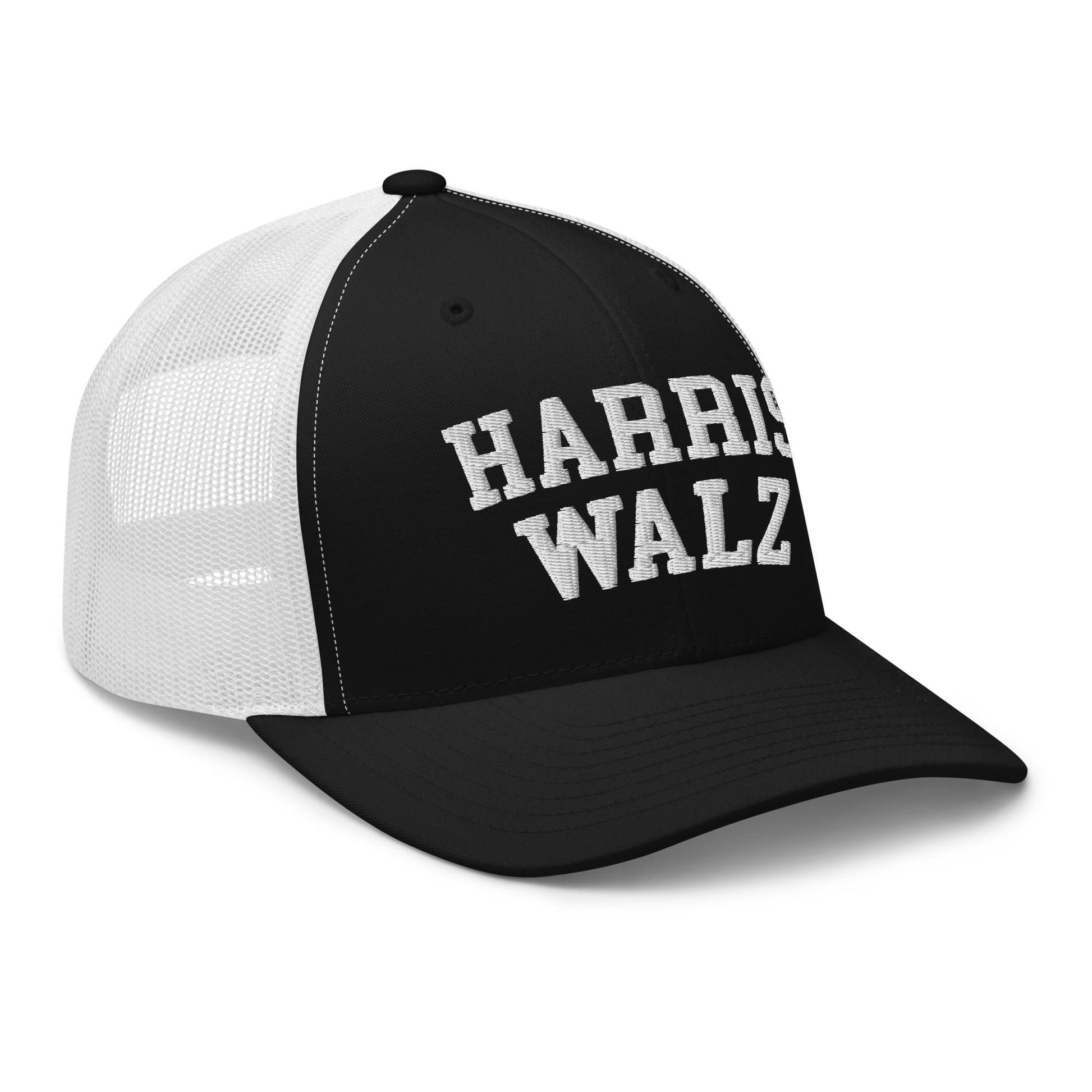 Harris Walz Midwest Retro Trucker Hat Black White