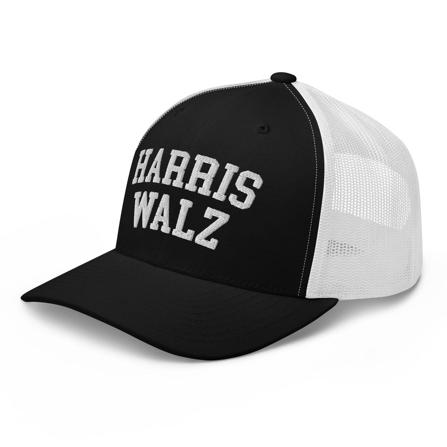 Harris Walz Midwest Retro Trucker Hat Black White