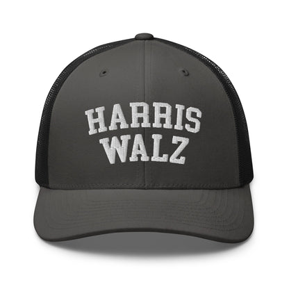 Harris Walz Midwest Retro Trucker Hat Charcoal Black