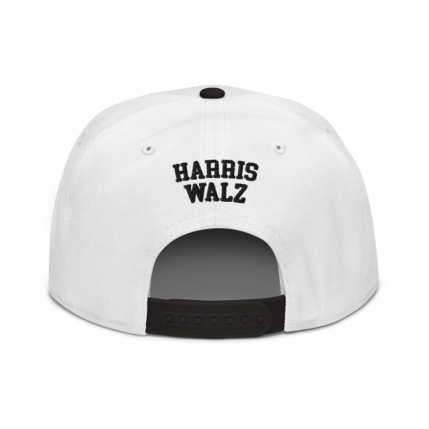 Harris Walz Scary Ghost Halloween Embroidered Flat Bill Brim High Crown Snapback Hat Black White White