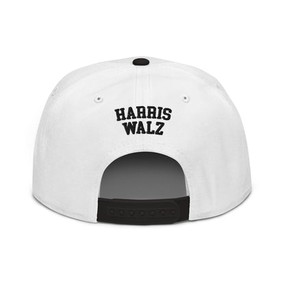 Harris Walz Scary Ghost Halloween Embroidered Flat Bill Brim High Crown Snapback Hat Black White White