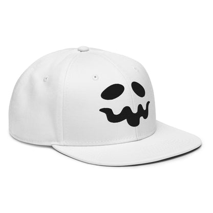 Harris Walz Scary Ghost Halloween Embroidered Flat Bill Brim High Crown Snapback Hat White