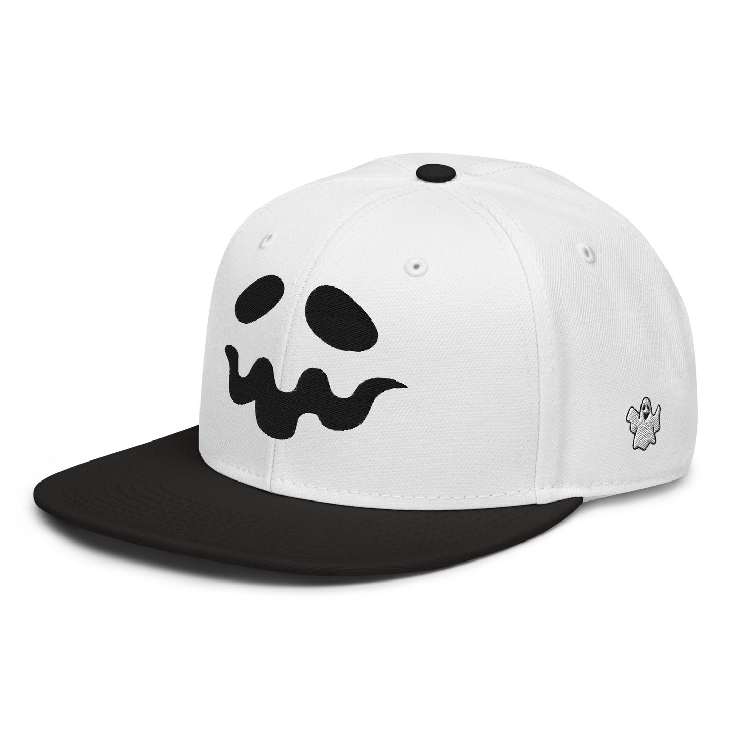 Harris Walz Scary Ghost Halloween Embroidered Flat Bill Brim High Crown Snapback Hat Black White White