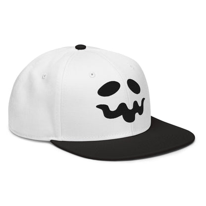 Harris Walz Scary Ghost Halloween Embroidered Flat Bill Brim High Crown Snapback Hat Black White White