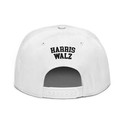 Harris Walz Scary Ghost Halloween Embroidered Flat Bill Brim High Crown Snapback Hat White