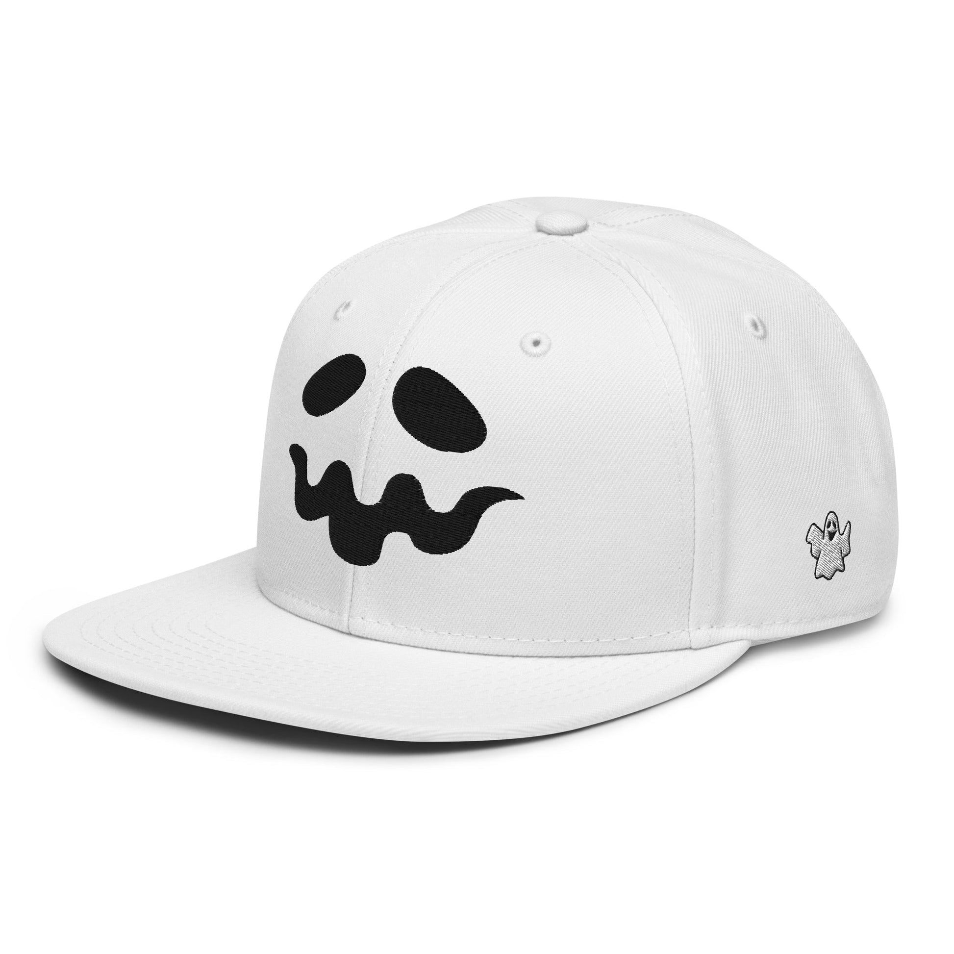 Harris Walz Scary Ghost Halloween Embroidered Flat Bill Brim High Crown Snapback Hat White