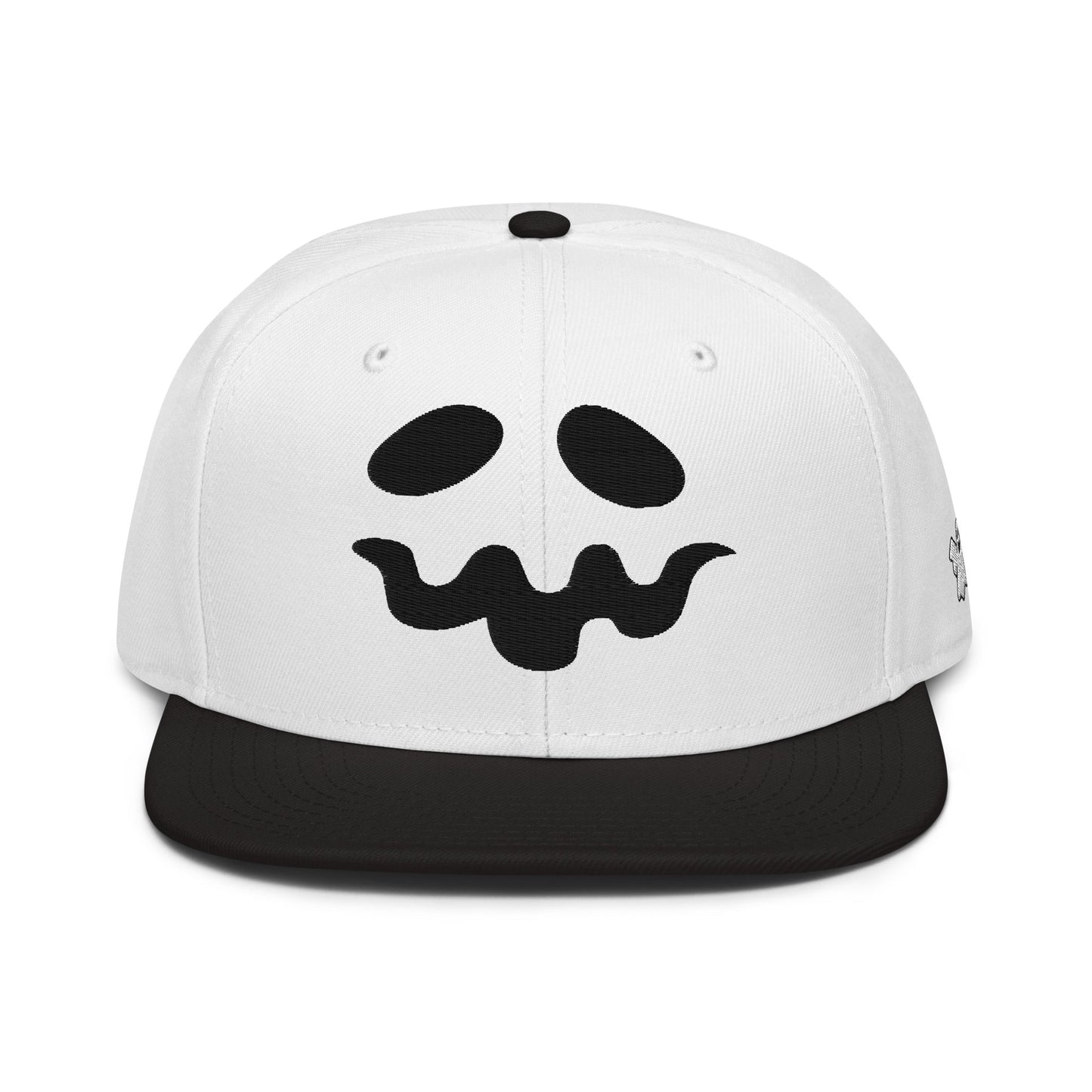 Harris Walz Scary Ghost Halloween Embroidered Flat Bill Brim High Crown Snapback Hat Black White White