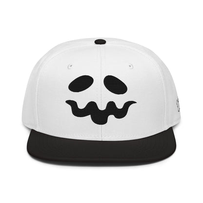 Harris Walz Scary Ghost Halloween Embroidered Flat Bill Brim High Crown Snapback Hat Black White White