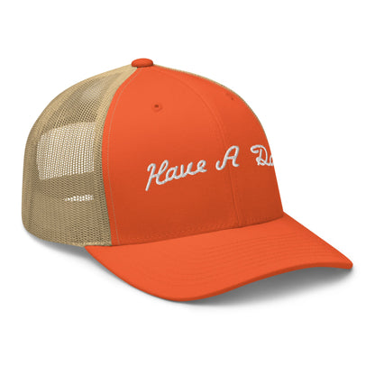 Have A Day Golf Retro Trucker Hat Rustic Orange Khaki