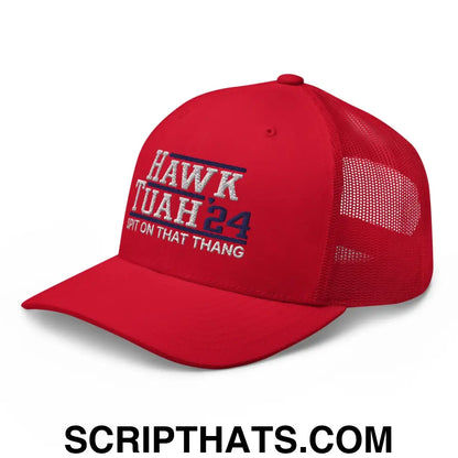 Hawk Tuah '24 2024 Tush Spit on that Thang Red Retro Trucker Hat Red