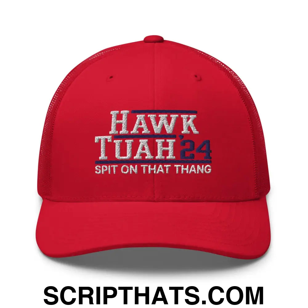 Hawk Tuah '24 2024 Tush Spit on that Thang Red Retro Trucker Hat Red