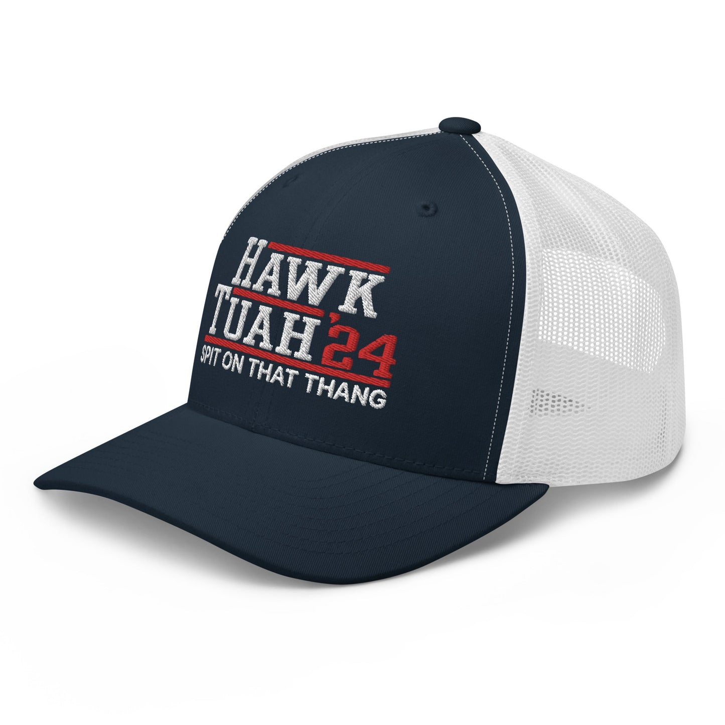 Hawk Tuah '24 2024 Tush Spit on that Thang Retro Trucker Hat Navy White