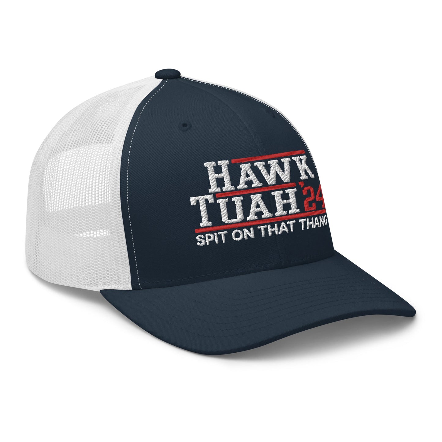 Hawk Tuah '24 2024 Tush Spit on that Thang Retro Trucker Hat Navy White