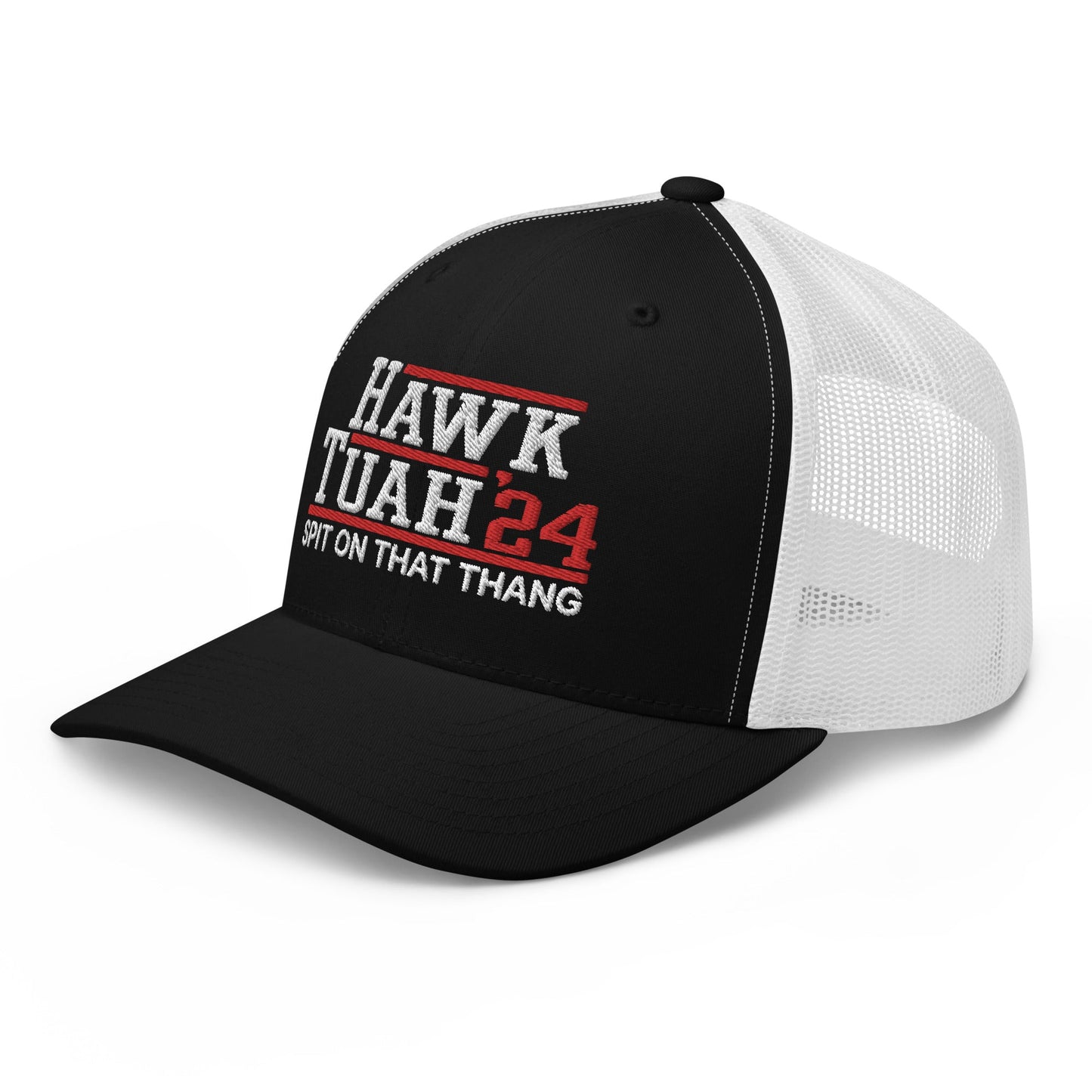 Hawk Tuah '24 2024 Tush Spit on that Thang Retro Trucker Hat Black White