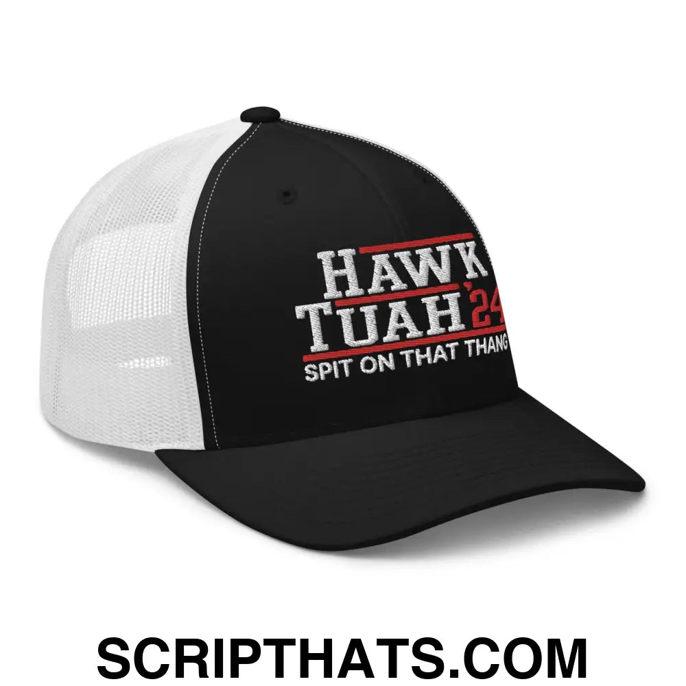 Hawk Tuah '24 2024 Tush Spit on that Thang Retro Trucker Hat Black White