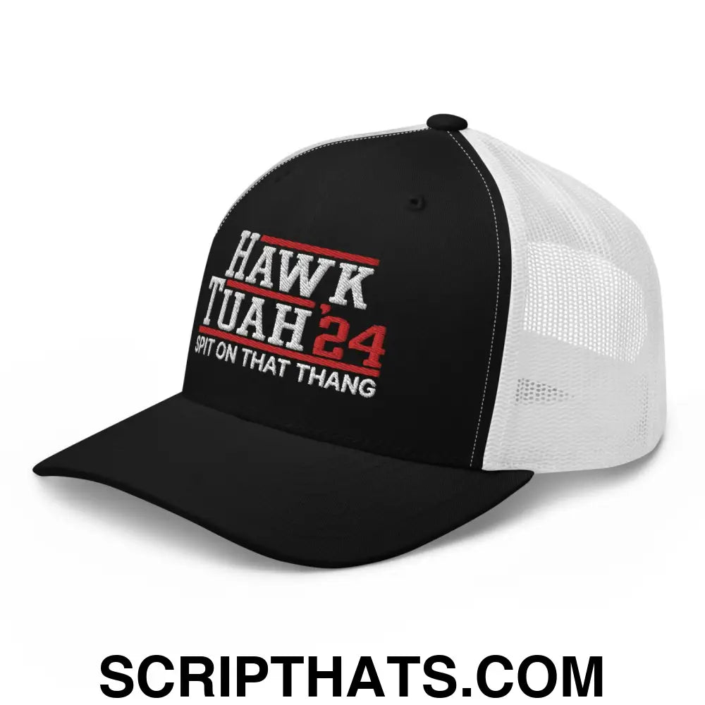 Hawk Tuah '24 2024 Tush Spit on that Thang Retro Trucker Hat Black White