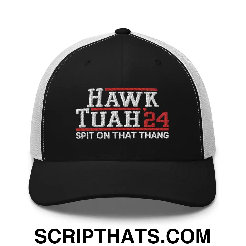 Hawk Tuah '24 2024 Tush Spit on that Thang Retro Trucker Hat Black White