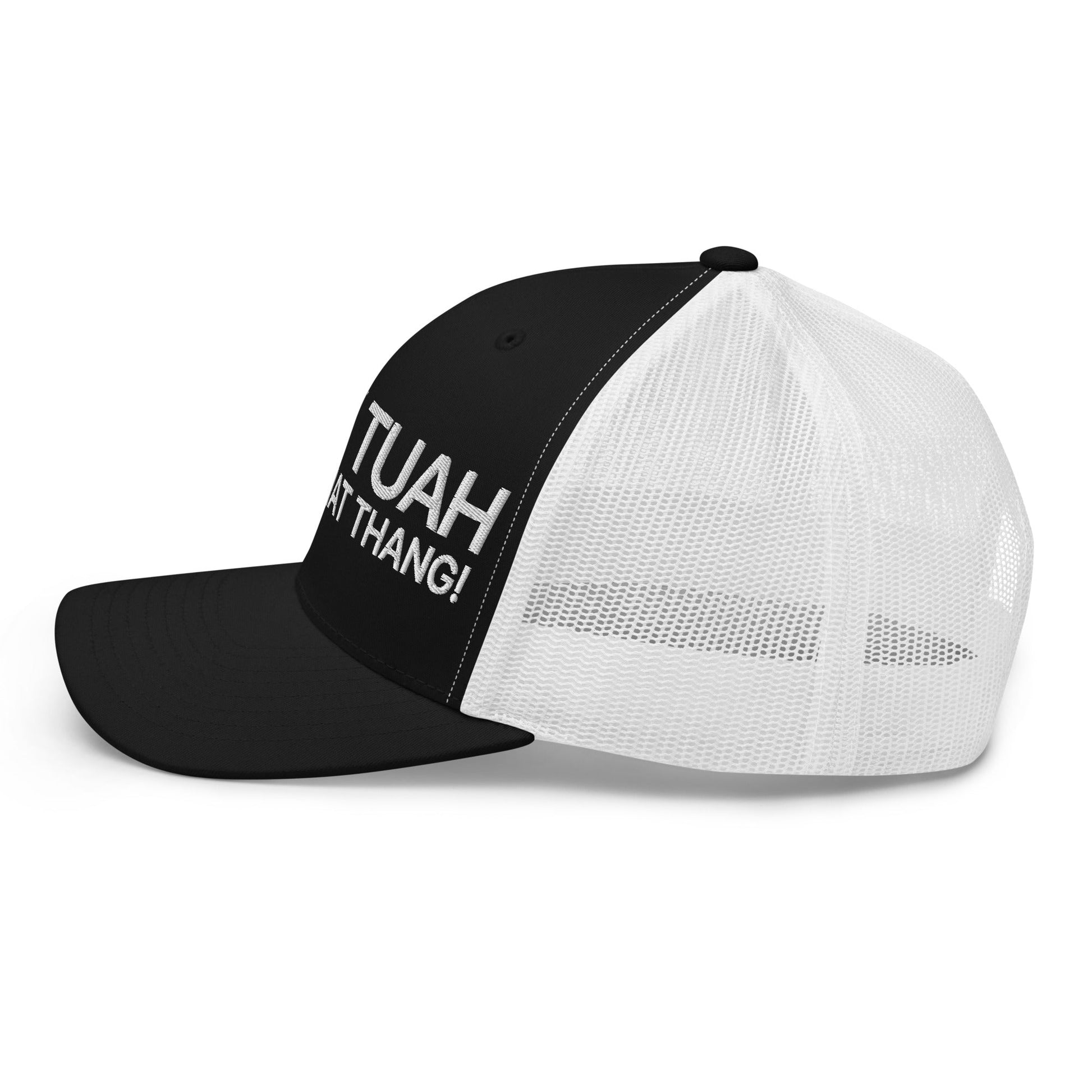 Hawk Tuah Spit on that Thang Retro Trucker Hat Black White