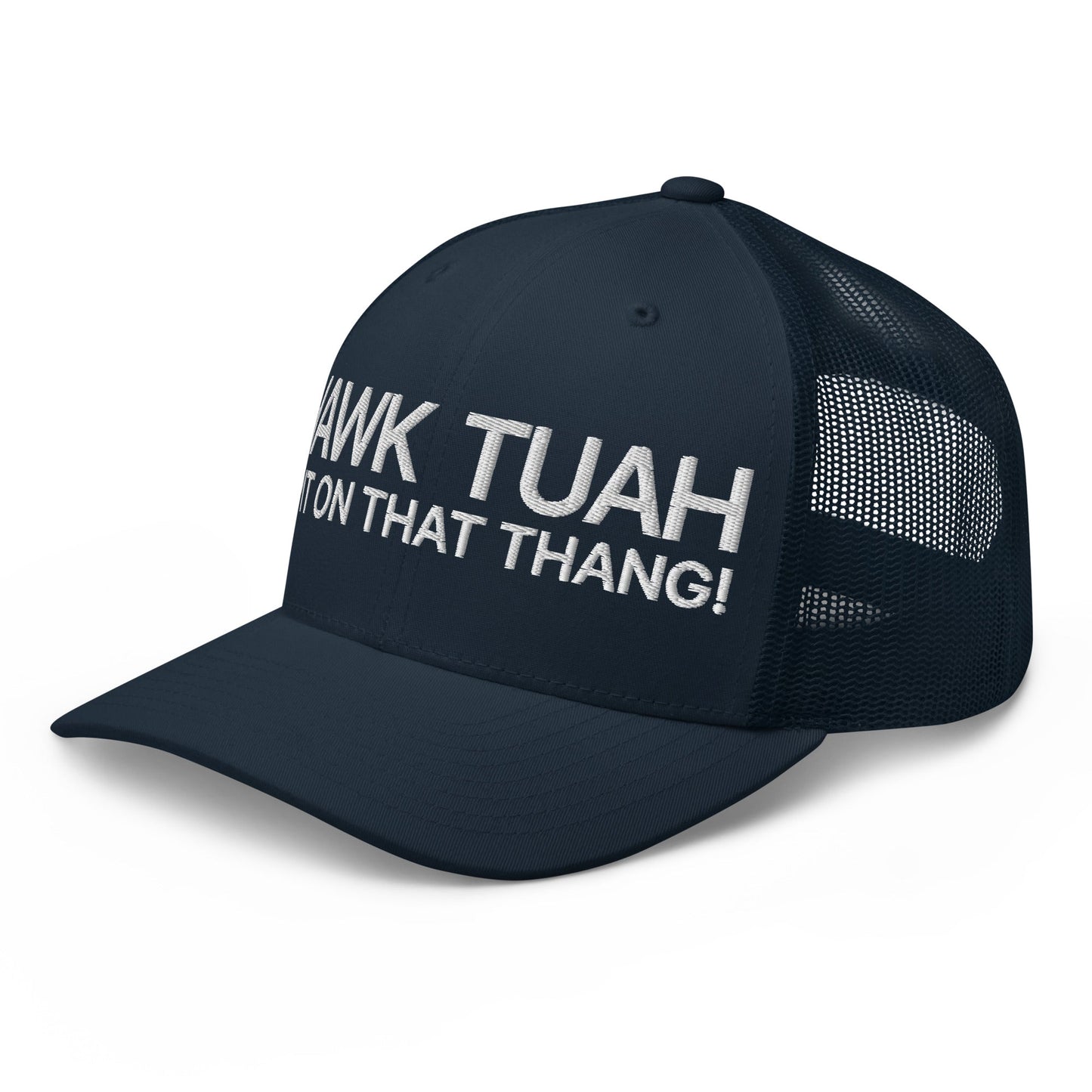 Hawk Tuah Spit on that Thang Retro Trucker Hat Navy