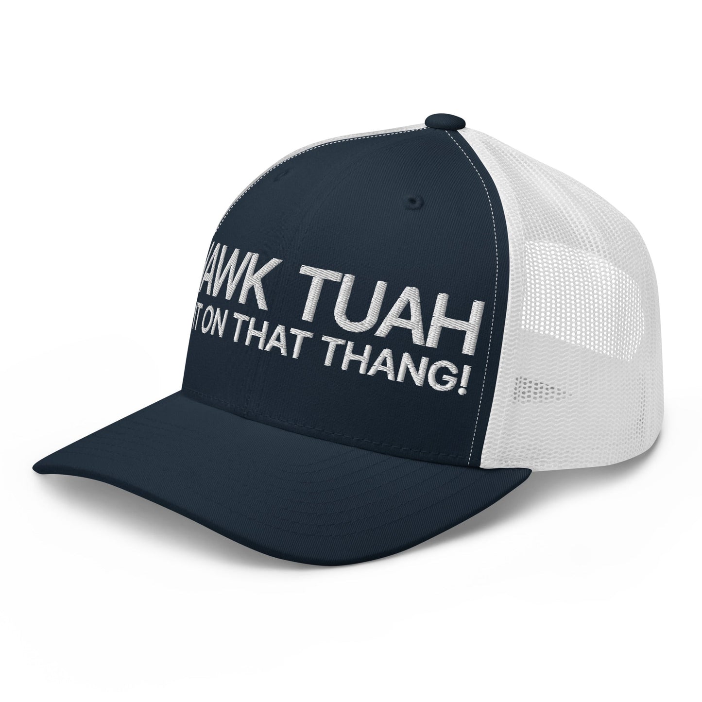 Hawk Tuah Spit on that Thang Retro Trucker Hat Navy White