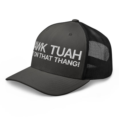 Hawk Tuah Spit on that Thang Retro Trucker Hat Charcoal Black