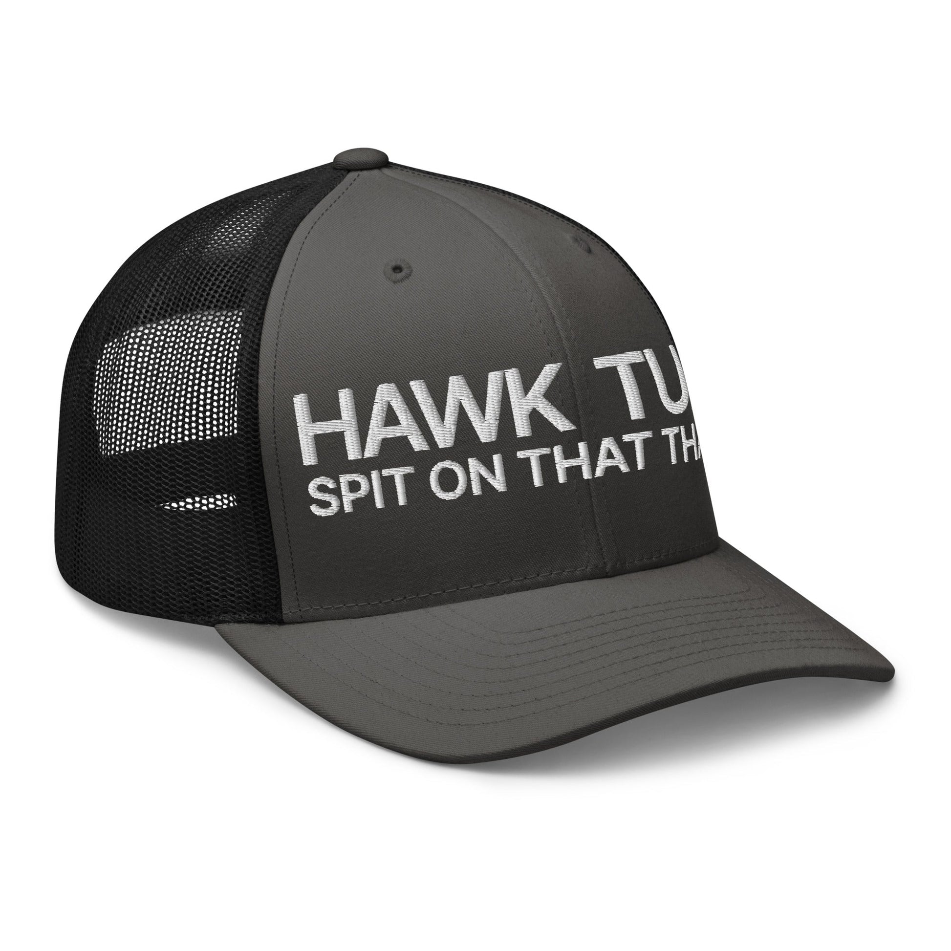 Hawk Tuah Spit on that Thang Retro Trucker Hat Charcoal Black