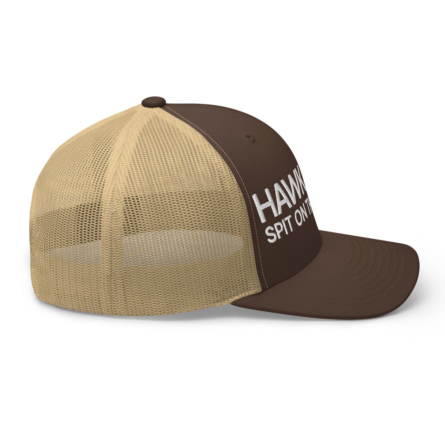 Hawk Tuah Spit on that Thang Retro Trucker Hat Brown Khaki