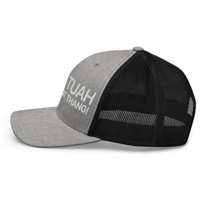 Hawk Tuah Spit on that Thang Retro Trucker Hat Heather Black