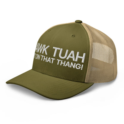 Hawk Tuah Spit on that Thang Retro Trucker Hat Moss Khaki