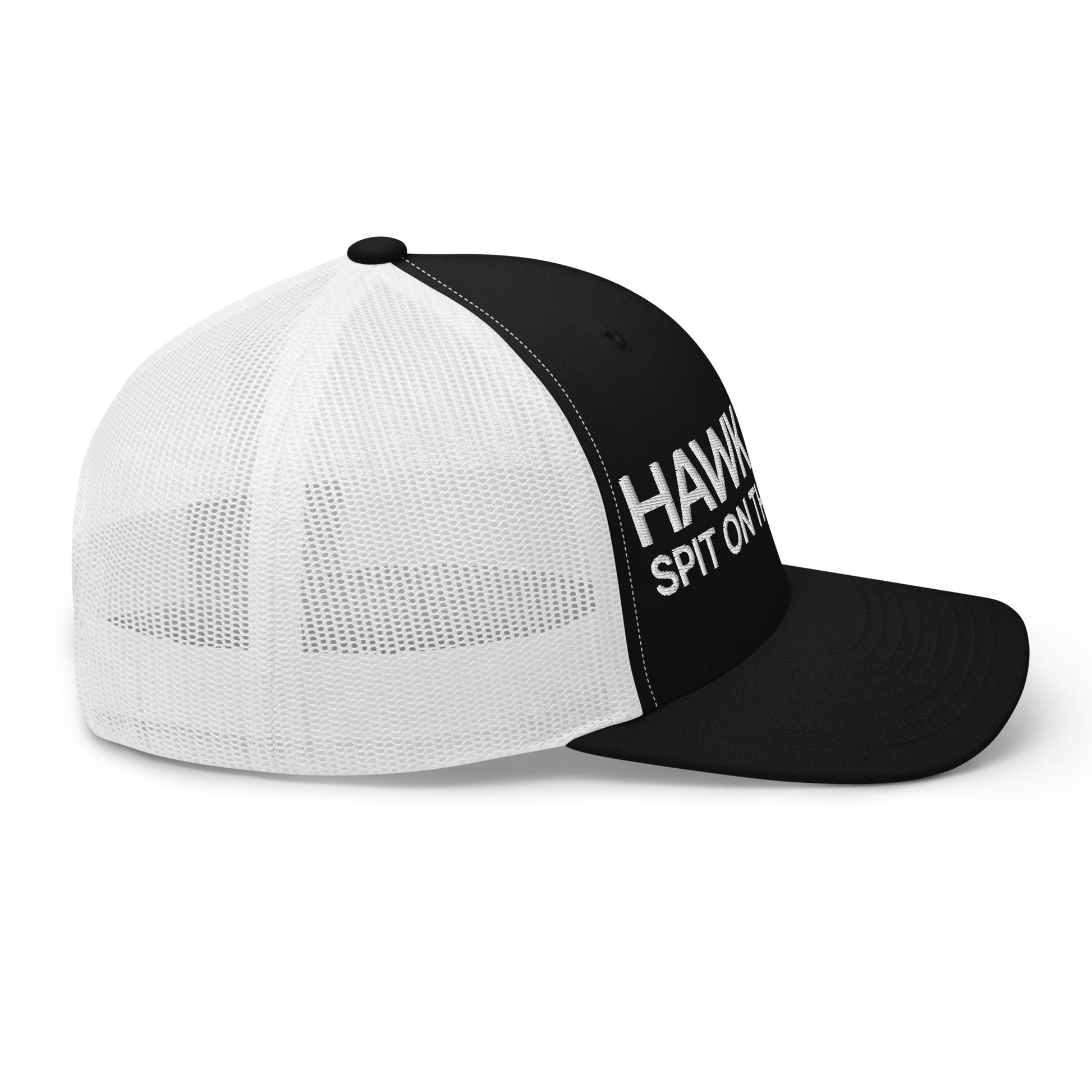 Hawk Tuah Spit on that Thang Retro Trucker Hat Black White