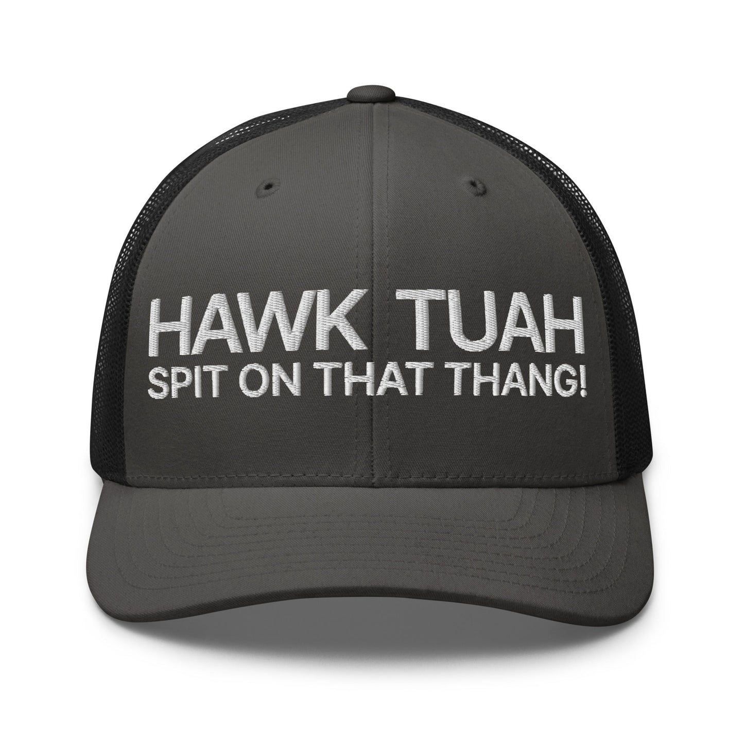 Hawk Tuah Spit on that Thang Retro Trucker Hat Charcoal Black