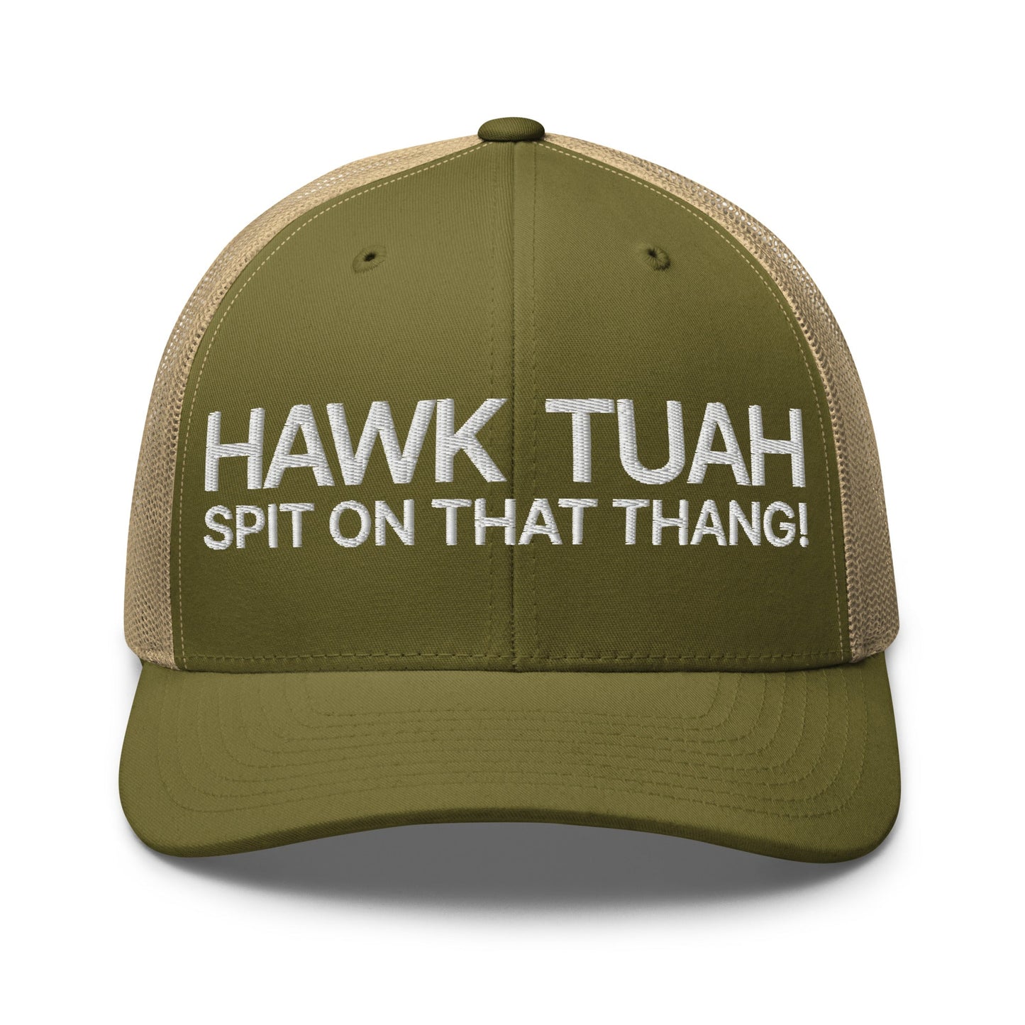 Hawk Tuah Spit on that Thang Retro Trucker Hat Moss Khaki