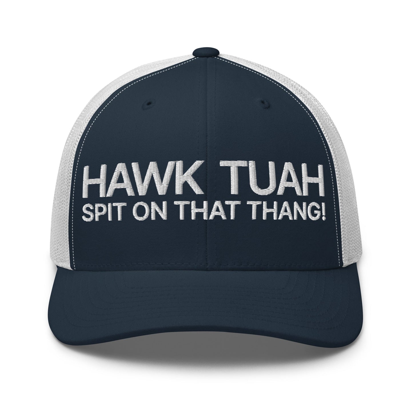 Hawk Tuah Spit on that Thang Retro Trucker Hat Navy White