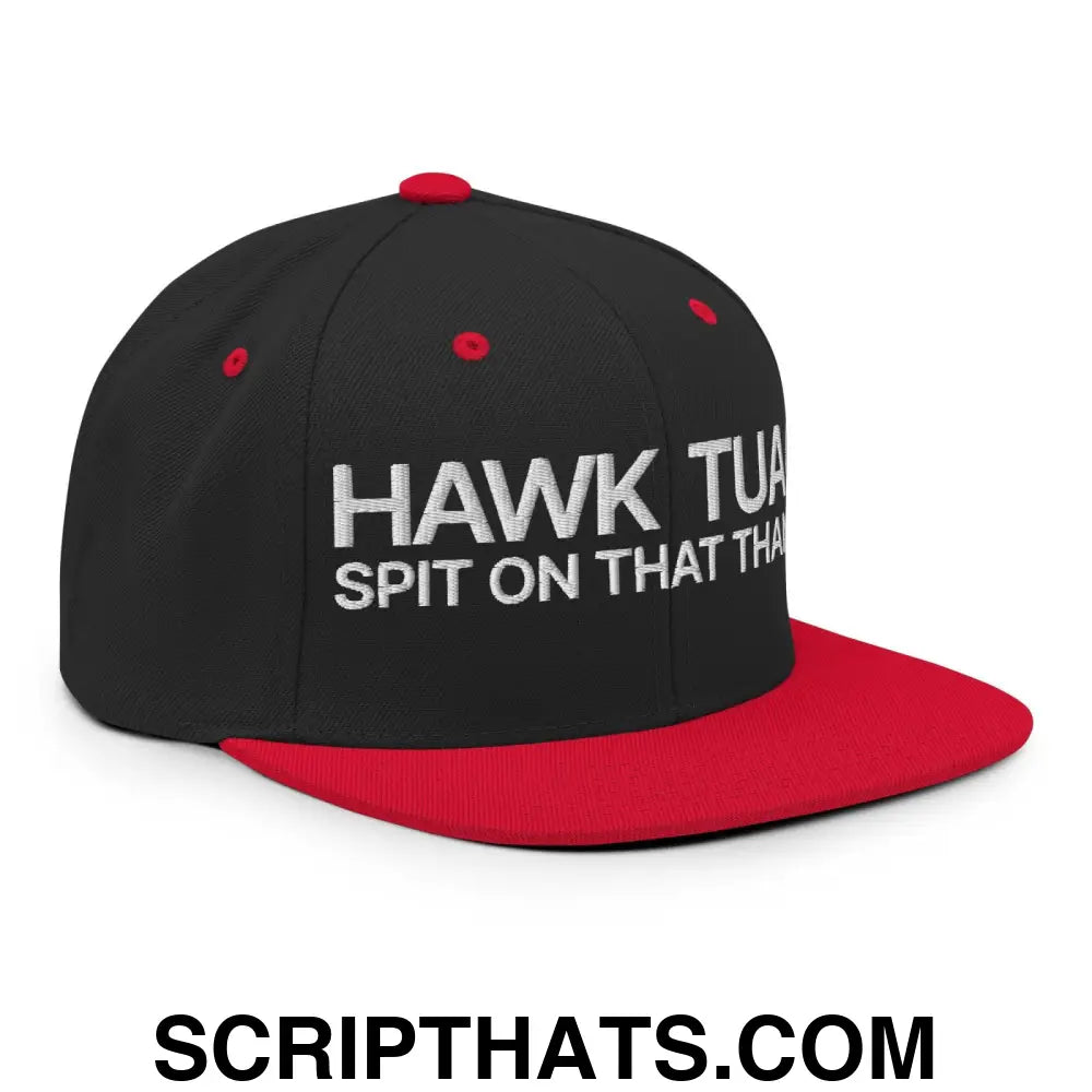 Hawk Tuah Spit on that Thang Snapback Hat Black Red