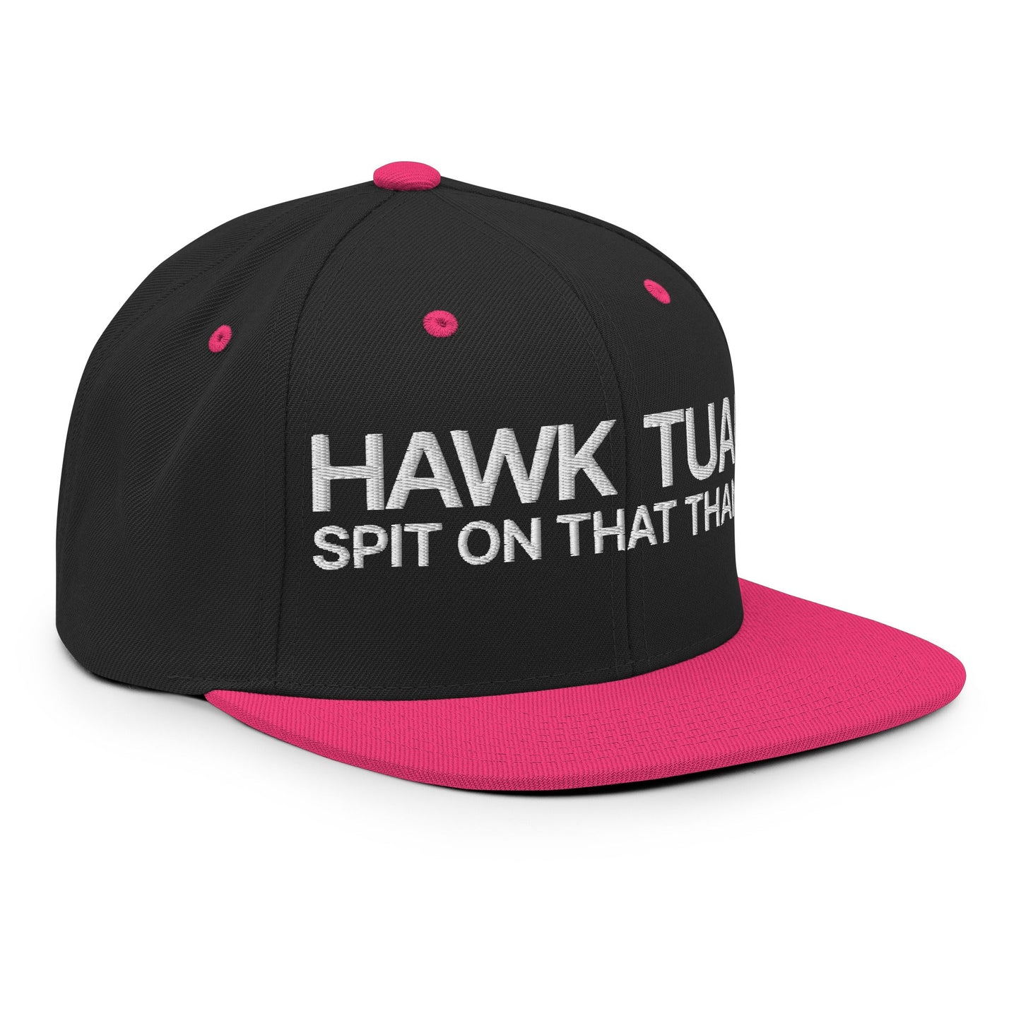 Hawk Tuah Spit on that Thang Snapback Hat Black Neon Pink