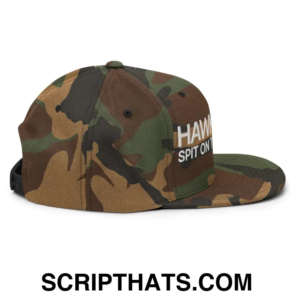 Hawk Tuah Spit on that Thang Snapback Hat Green Camo