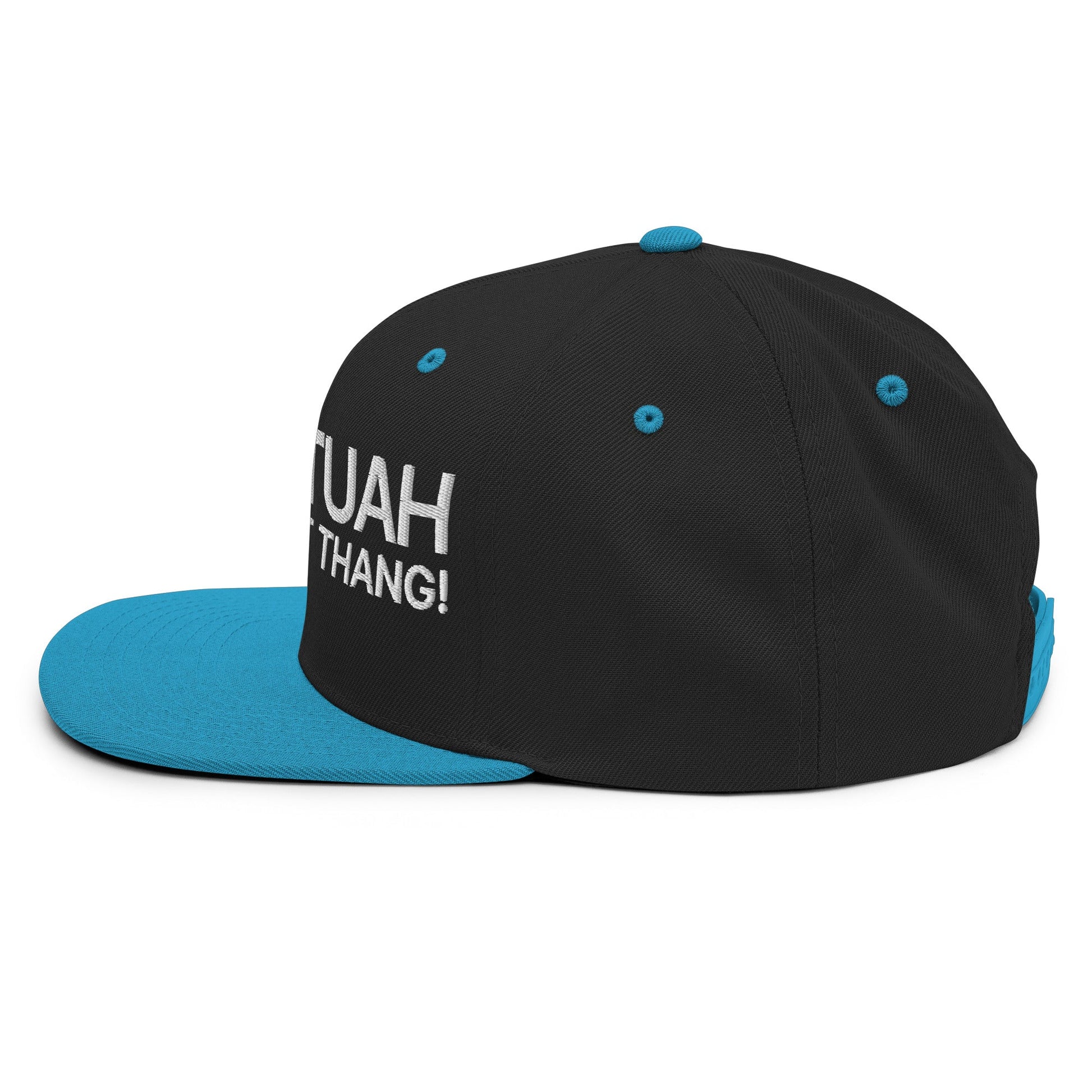 Hawk Tuah Spit on that Thang Snapback Hat Black Teal