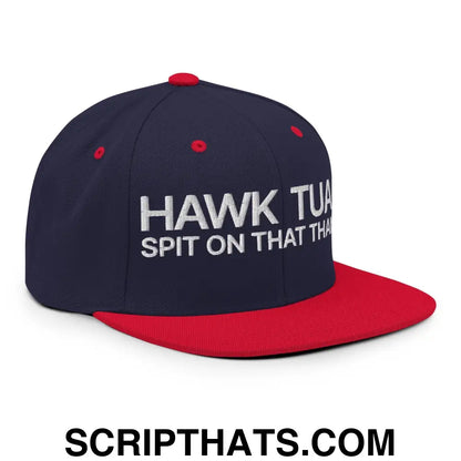 Hawk Tuah Spit on that Thang Snapback Hat Navy Red