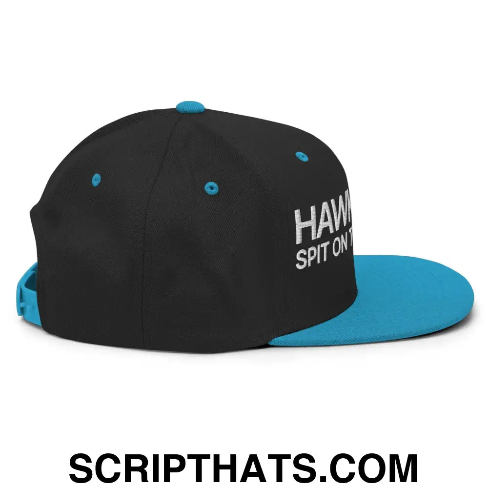 Hawk Tuah Spit on that Thang Snapback Hat Black Teal