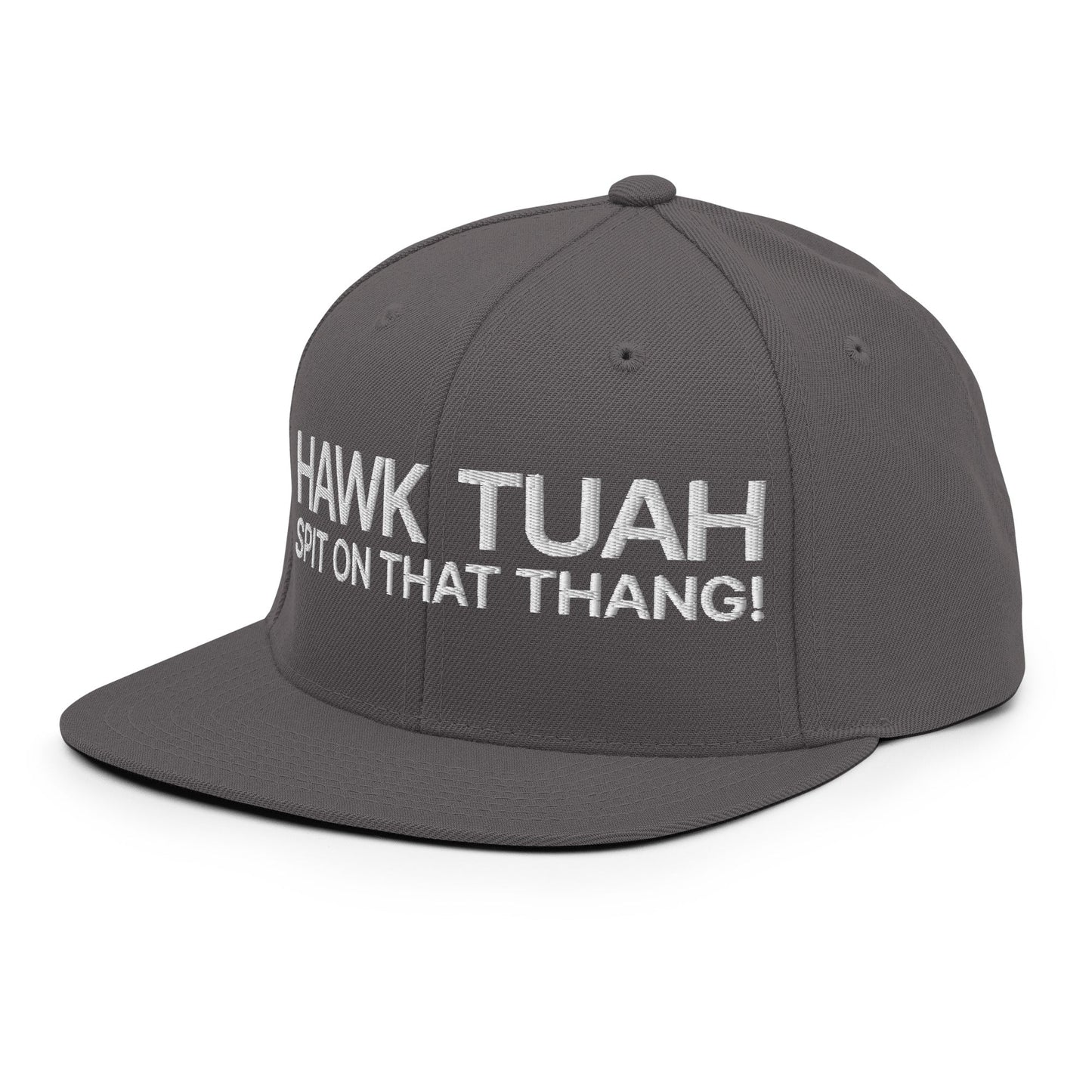 Hawk Tuah Spit on that Thang Snapback Hat Dark Grey