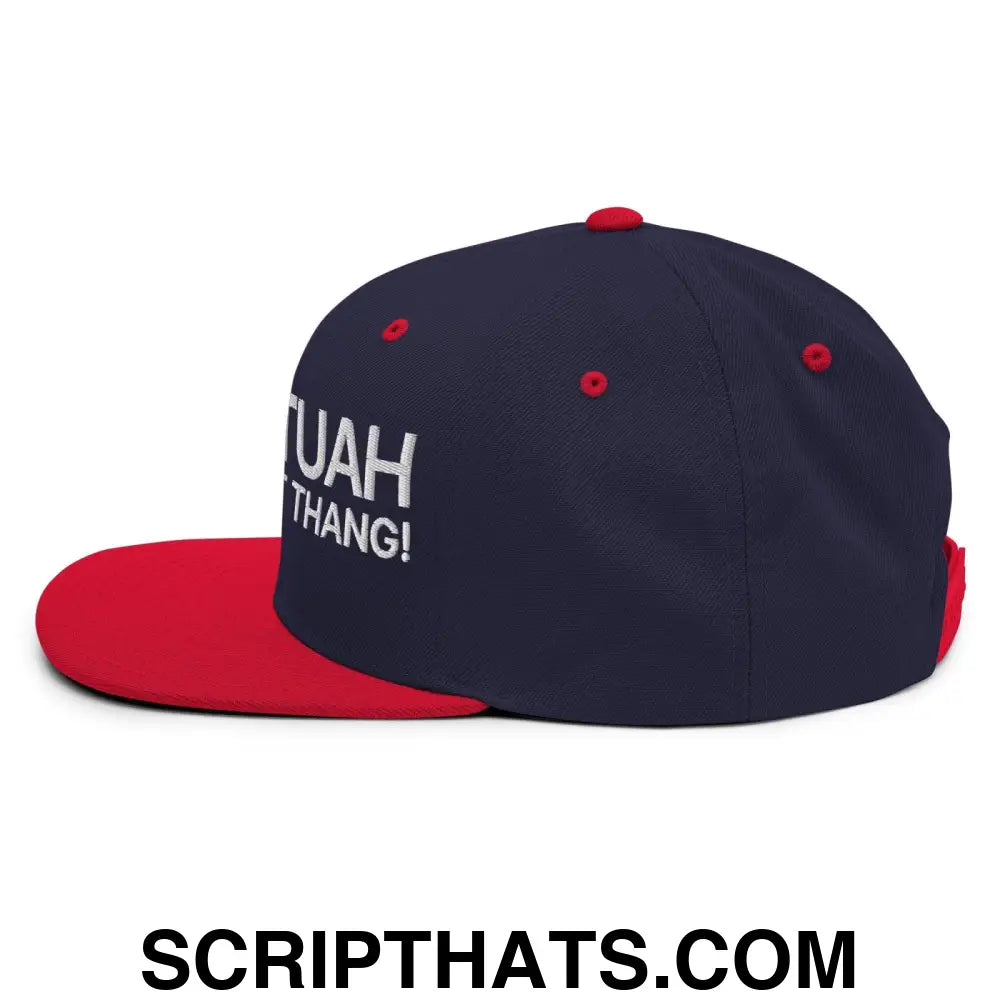 Hawk Tuah Spit on that Thang Snapback Hat Navy Red