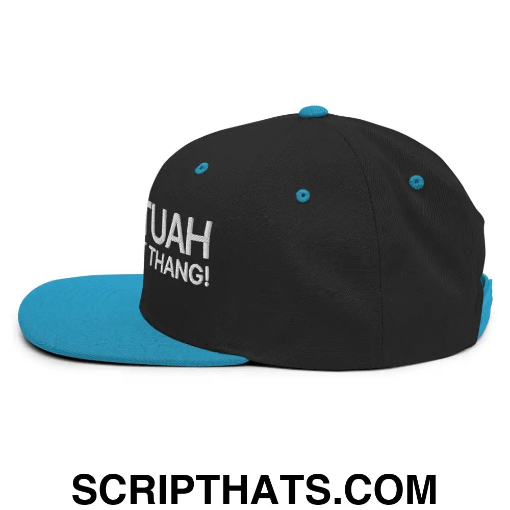 Hawk Tuah Spit on that Thang Snapback Hat Black Teal