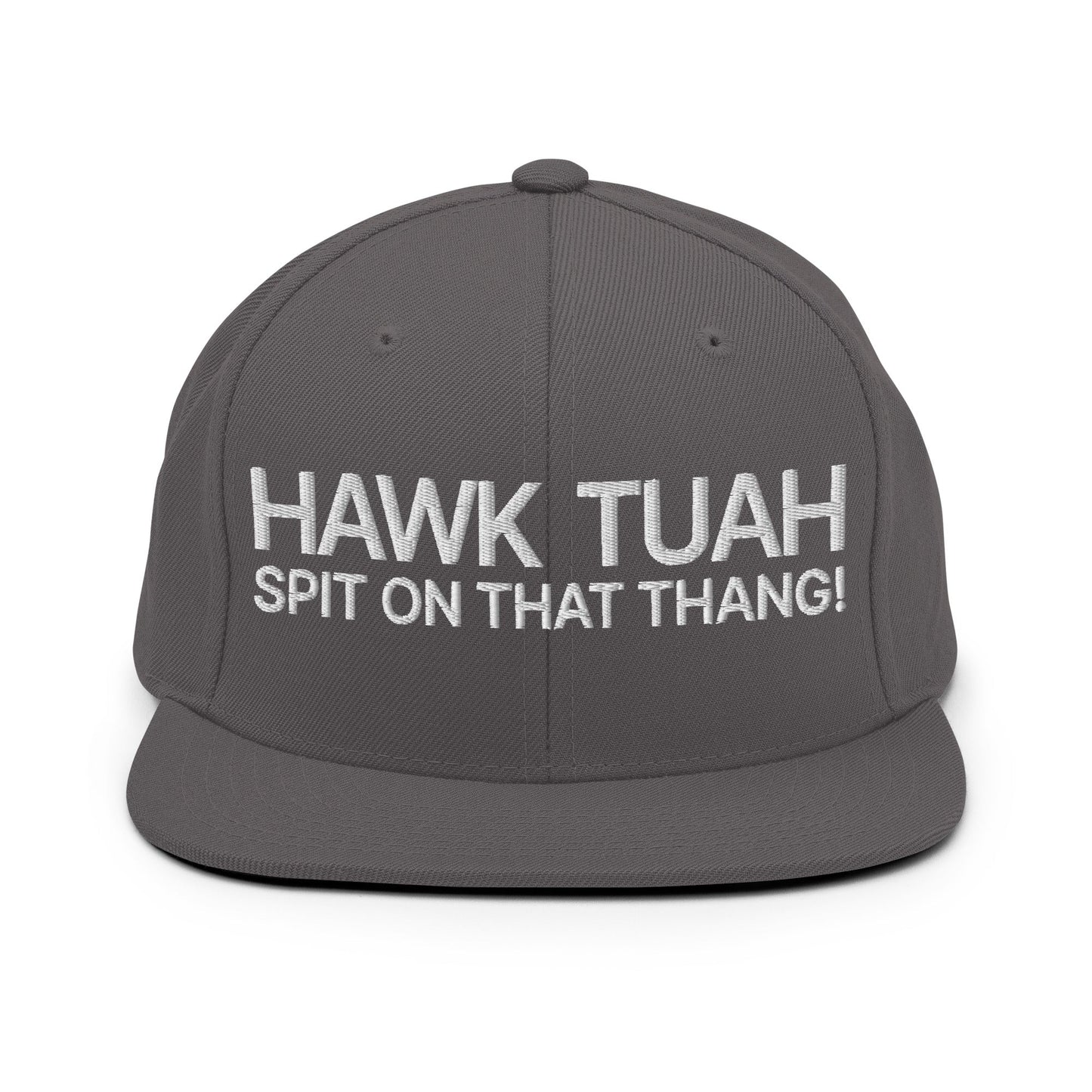 Hawk Tuah Spit on that Thang Snapback Hat Dark Grey