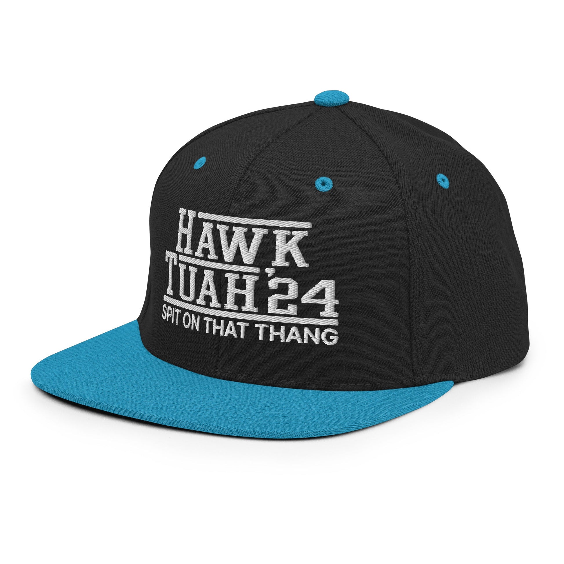 Hawk Tuah Tush '24 2024 Spit on that Thang Snapback Hat Black Teal