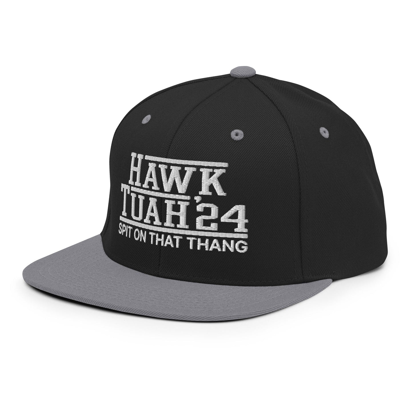 Hawk Tuah Tush '24 2024 Spit on that Thang Snapback Hat Black Silver