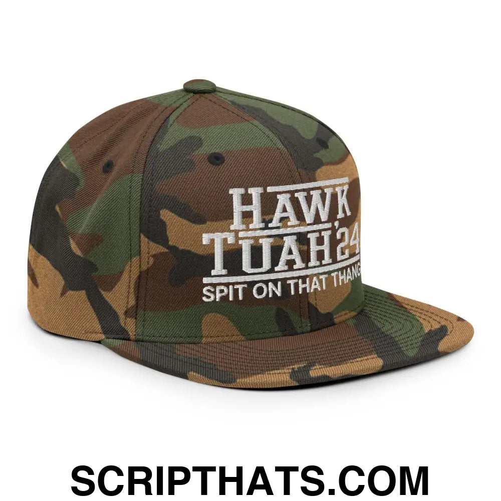 Hawk Tuah Tush '24 2024 Spit on that Thang Snapback Hat Green Camo