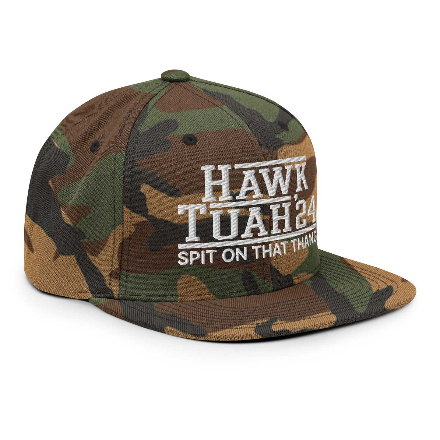 Hawk Tuah Tush '24 2024 Spit on that Thang Snapback Hat Green Camo