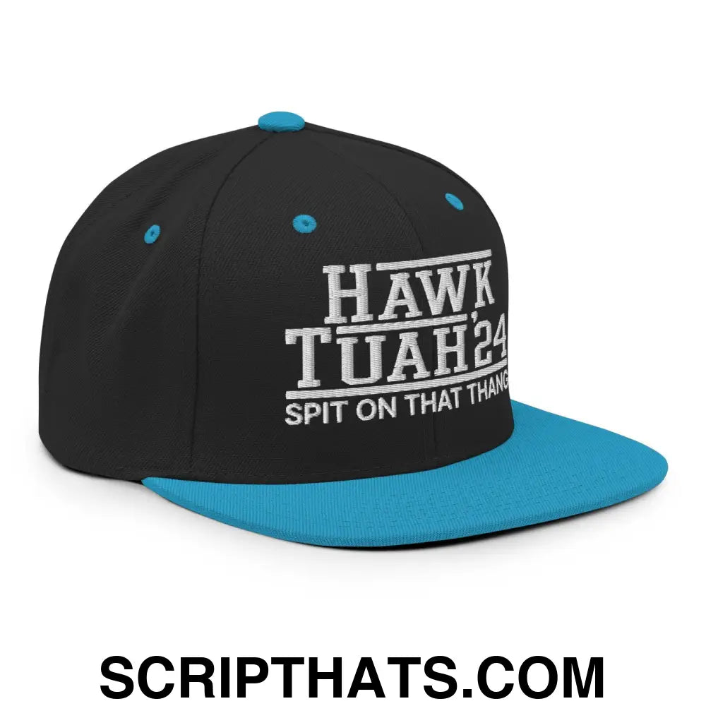 Hawk Tuah Tush '24 2024 Spit on that Thang Snapback Hat Black Teal