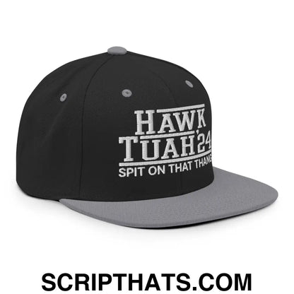 Hawk Tuah Tush '24 2024 Spit on that Thang Snapback Hat Black Silver