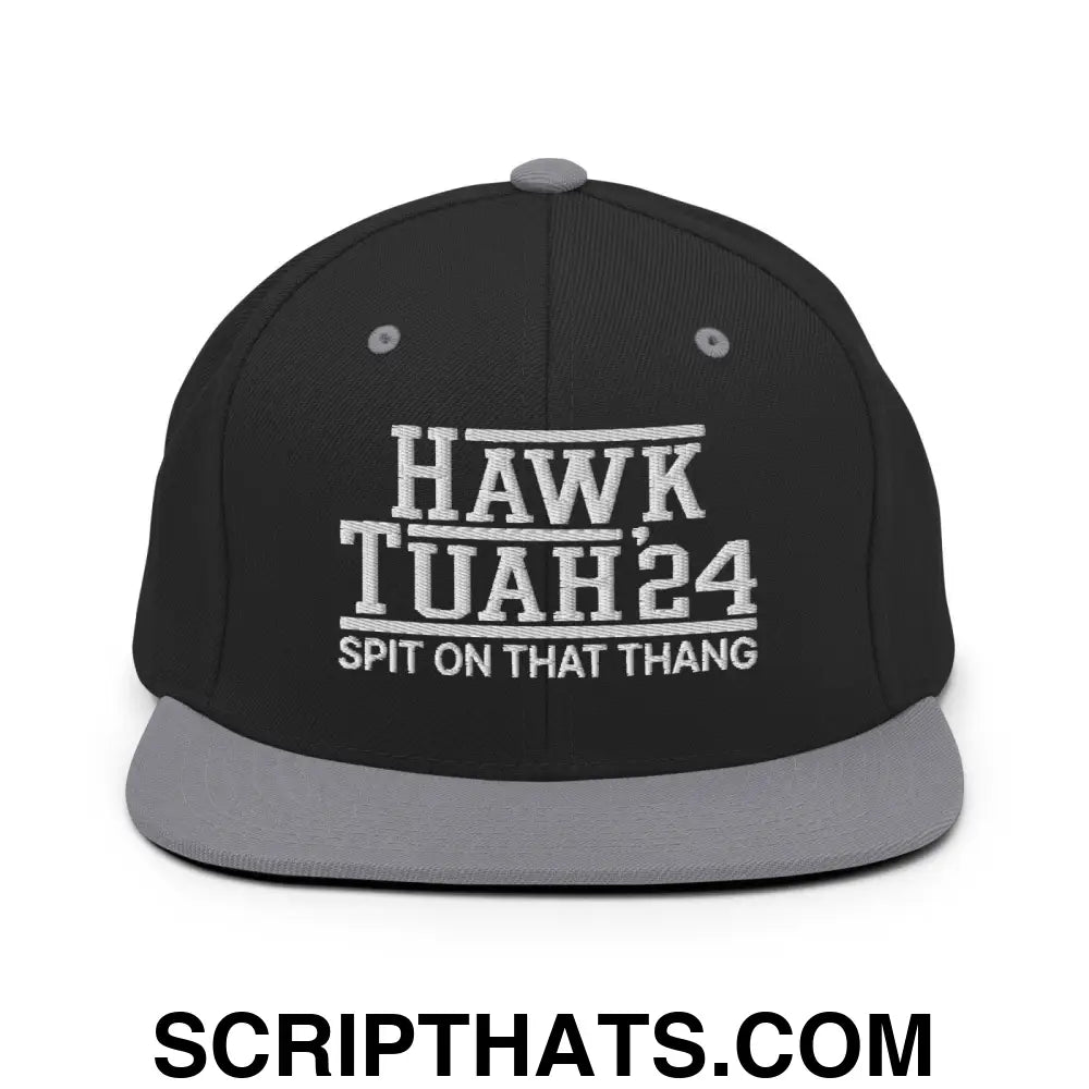 Hawk Tuah Tush '24 2024 Spit on that Thang Snapback Hat Black Silver